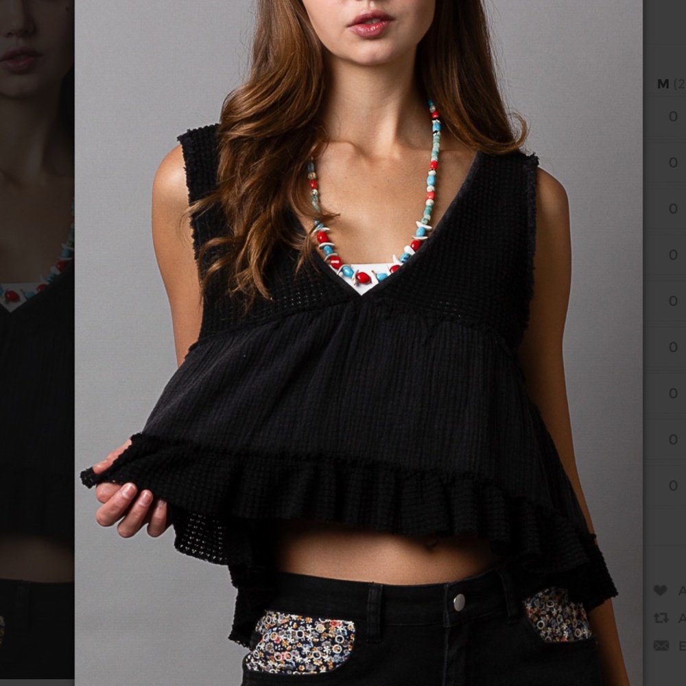 POL Black Sleeveless Ruffled Tank Top